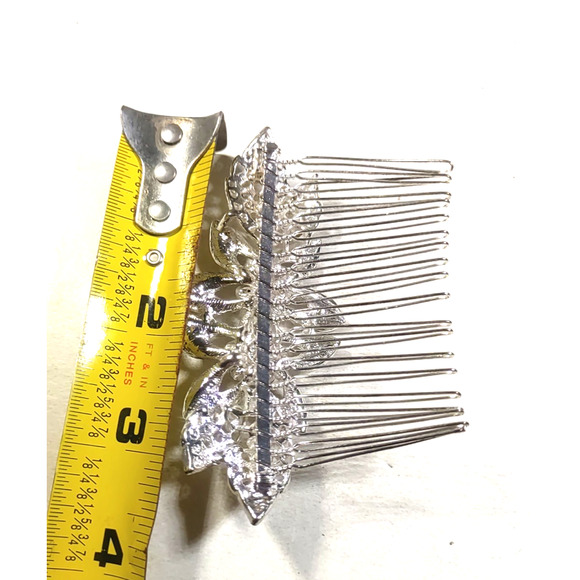 Hair Barrette Comb Rhinestone Faux Pearl silver Tone Floral Wedding Party... - Picture 5 of 6